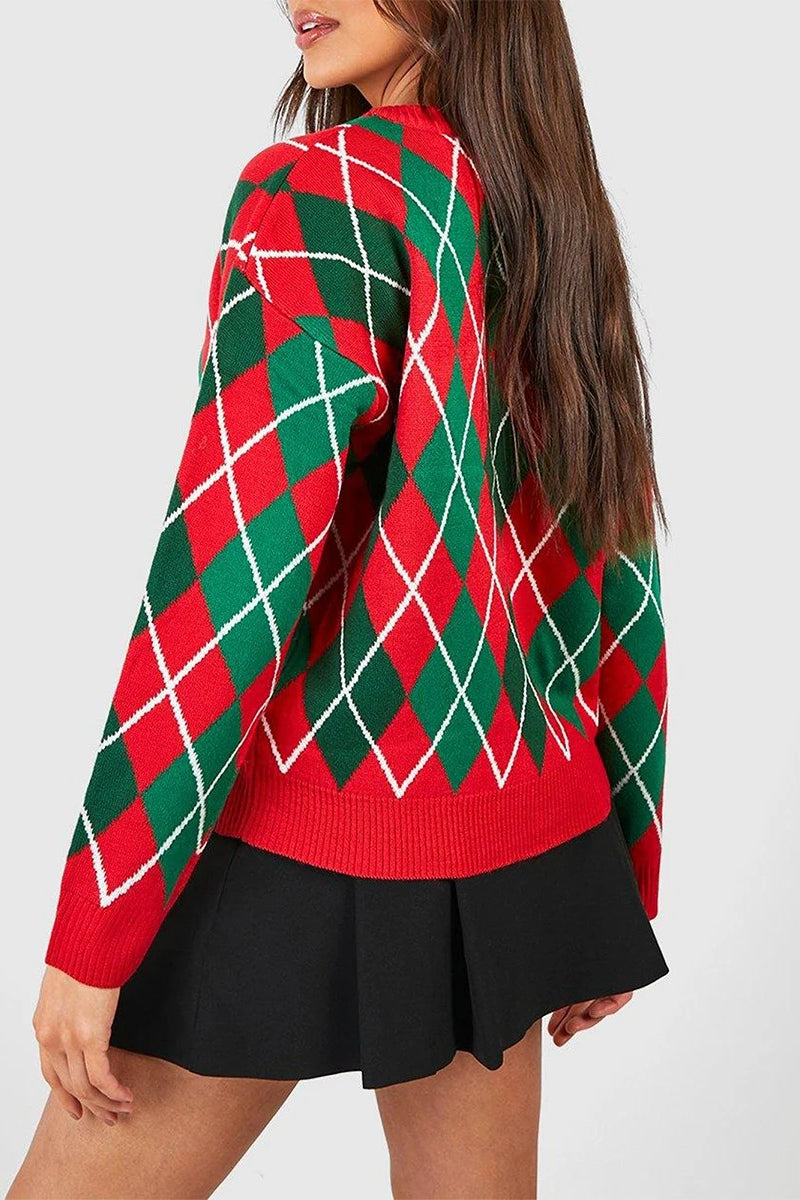 Vintage Argyle V Neck Button Cardigan